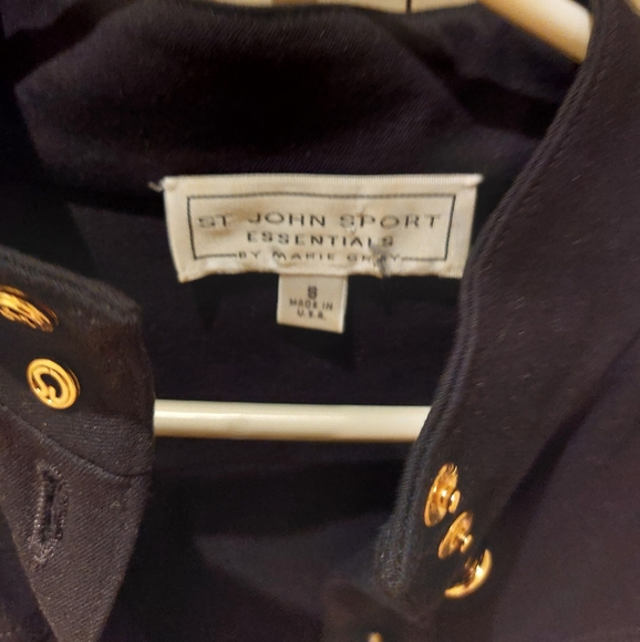 St. John sport black gold buttons stretch canvas blazer denim jacket style small - Picture 8 of 8